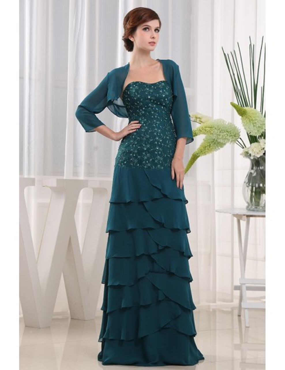 dark green mother of the bride dress